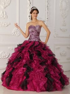 Fuchsia and Black Leopard Print Sweet Sixteen Quinceanera Dresses