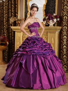 Stockton CA Appliqued Purple Quinceanera Dresses with Pick ups