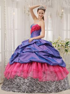 Ruffled Lavender and Hot Pink Quinceanera Dresses of Zebra Print