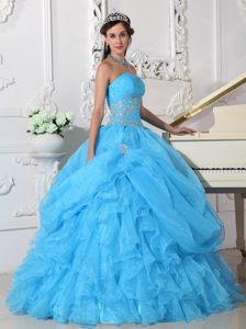 Beaded Aqua Blue Quinceanera Dresses with Ruffles and Pick ups