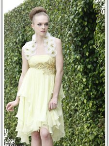 Light Yellow Sleeveless Beading and Appliques Knee Length Prom Evening Gown