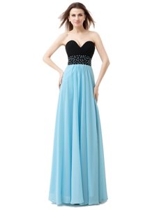Floor Length Blue And Black Prom Party Dress Sweetheart Sleeveless Lace Up