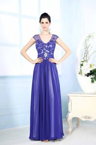 Beautiful Scoop Beading and Appliques Prom Evening Gown Blue Zipper Sleeveless Floor Length