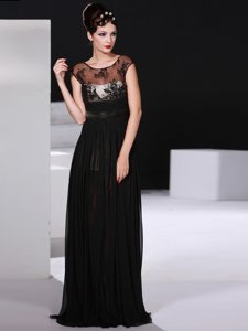 Scoop Floor Length Empire Sleeveless Black Homecoming Dress Backless