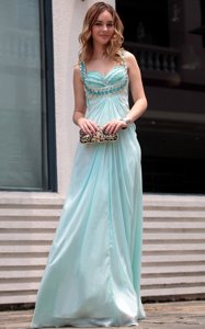Hot Selling Light Blue Column/Sheath Beading Dress for Prom Zipper Chiffon Sleeveless Floor Length