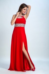 Traditional Floor Length Red and Coral Red Dress for Prom Straps Sleeveless Zipper