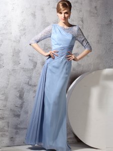 Sexy Ankle Length Light Blue Homecoming Dress Scoop Half Sleeves Zipper