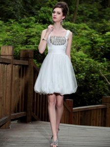 Customized White Sleeveless Knee Length Beading Side Zipper Prom Party Dress