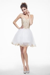 Fashion Knee Length Zipper Homecoming Dress White and In for Prom and Party with Beading and Lace