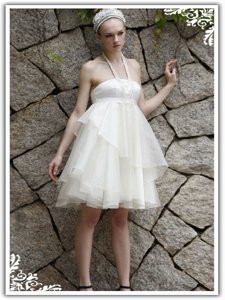 Beautiful Knee Length White Dress for Prom Halter Top Sleeveless Zipper