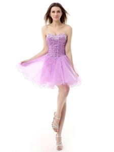 Superior Sleeveless Lace Up Knee Length Beading Prom Party Dress
