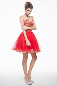 Modern Coral Red Organza Side Zipper Evening Dress Sleeveless Mini Length Appliques and Ruffles