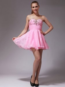 Sleeveless Chiffon Mini Length Zipper Prom Dresses in Pink for with Beading