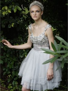 White Organza Backless Homecoming Dress Sleeveless Knee Length Beading and Ruffles