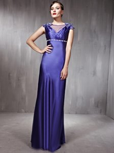 Luxurious Scoop Sleeveless Satin Prom Gown Beading Side Zipper