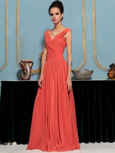 Popular One Shoulder Sleeveless Evening Dress Floor Length Ruffles Red Chiffon