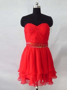High Quality Sweetheart Sleeveless Zipper Dress for Prom Red Organza