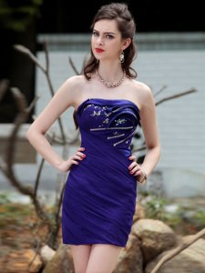 Royal Blue Chiffon Backless Prom Gown Sleeveless Mini Length Beading and Ruching