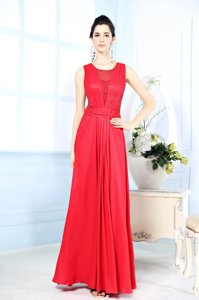 Beautiful Scoop Sleeveless Zipper Floor Length Ruching Prom Party Dress