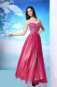 Scoop Beading Dress for Prom Fuchsia Side Zipper Sleeveless Floor Length