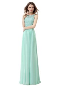 Scoop Apple Green Sleeveless Chiffon and Tulle Zipper Dress for Prom for Prom