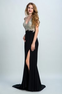 Sleeveless Brush Train Backless With Train Beading Dress for Prom