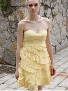 High End Empire Prom Gown Yellow Sweetheart Chiffon Sleeveless Mini Length Zipper