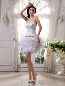 Strapless Sleeveless Organza Prom Dress Beading and Ruffles Zipper