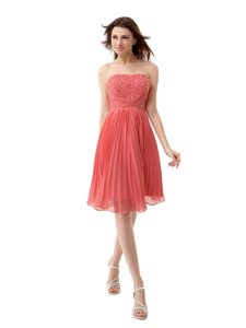 Beading and Pleated Dress for Prom Watermelon Red Zipper Sleeveless Knee Length