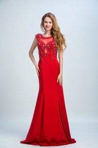 Sleeveless Beading Zipper Prom Dresses