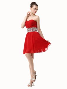 Beading and Ruffles Dress for Prom Red Lace Up Sleeveless Mini Length