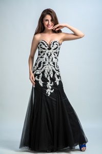 Black Prom Gown Prom and Party and For with Embroidery Sweetheart Sleeveless Zipper
