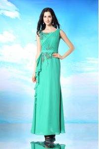 Glorious Green Evening Dress Prom and Party and For with Beading and Appliques Bateau Sleeveless Zipper