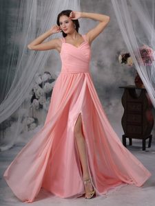 Romantic Brush Train Prom Homecoming Dress Ruches with Slit on the Side