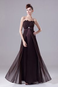Dazzling Zipper up Brown Chiffon Prom Gown Dress Strapless with Ruches
