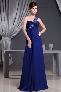 Ruching Prom Holiday Dress Hand Made Flowers One Shoulder Floor-length