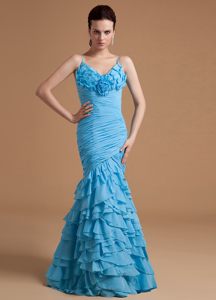 Flattering Mermaid Spaghetti Straps Prom Graduation Dress Ruffled Layers