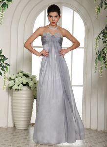 Impressive Gray Ruches Prom Bridesmaid Dress Beading with Side Zipper