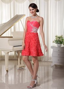 Watermelon Mini-length Prom Dress Appliques Special Embossed Fabric