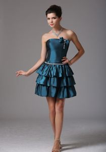 Multi-tiered Strapless Beaded Prom Party Dresses with Bow Lace up Back
