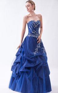 Royal Blue A-line Prom Dresses with Appliques and Pick ups 2014