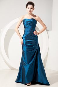 Ruched Column Sweetheart Prom Bridesmaid Dresses in Peacock Blue