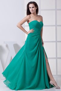 Ruches Sweetheart High Slit Chiffon Floor Length Prom Party Dress