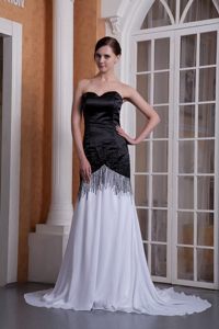 Black and White Prom formal Dress with Brush Train and Beading