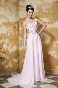 Beaded Bodice Court Train Prom Pageant Dress in Light Pink 2014