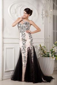 Champagne and Black Sweetheart Prom Celebrity Dress Appliques