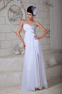 Beaded White One Shoulder Prom Celebrity Dress with Cutout Back