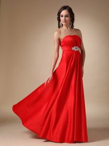 Red Strapless Floor Length Prom Holiday Dress with Beading Ruches
