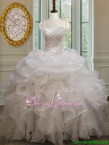 Custom Fit Sleeveless Lace Up Floor Length Beading and Ruffles and Pick Ups Quinceanera Dresses