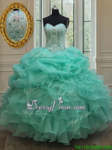 Customized Apple Green Sleeveless Beading and Ruffles Floor Length 15th Birthday Dress